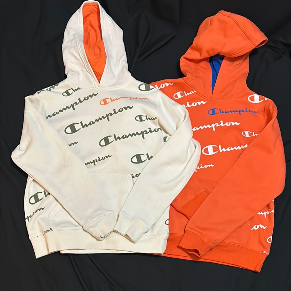 Champion Kids' Hoodie - White and Orange - Size XL